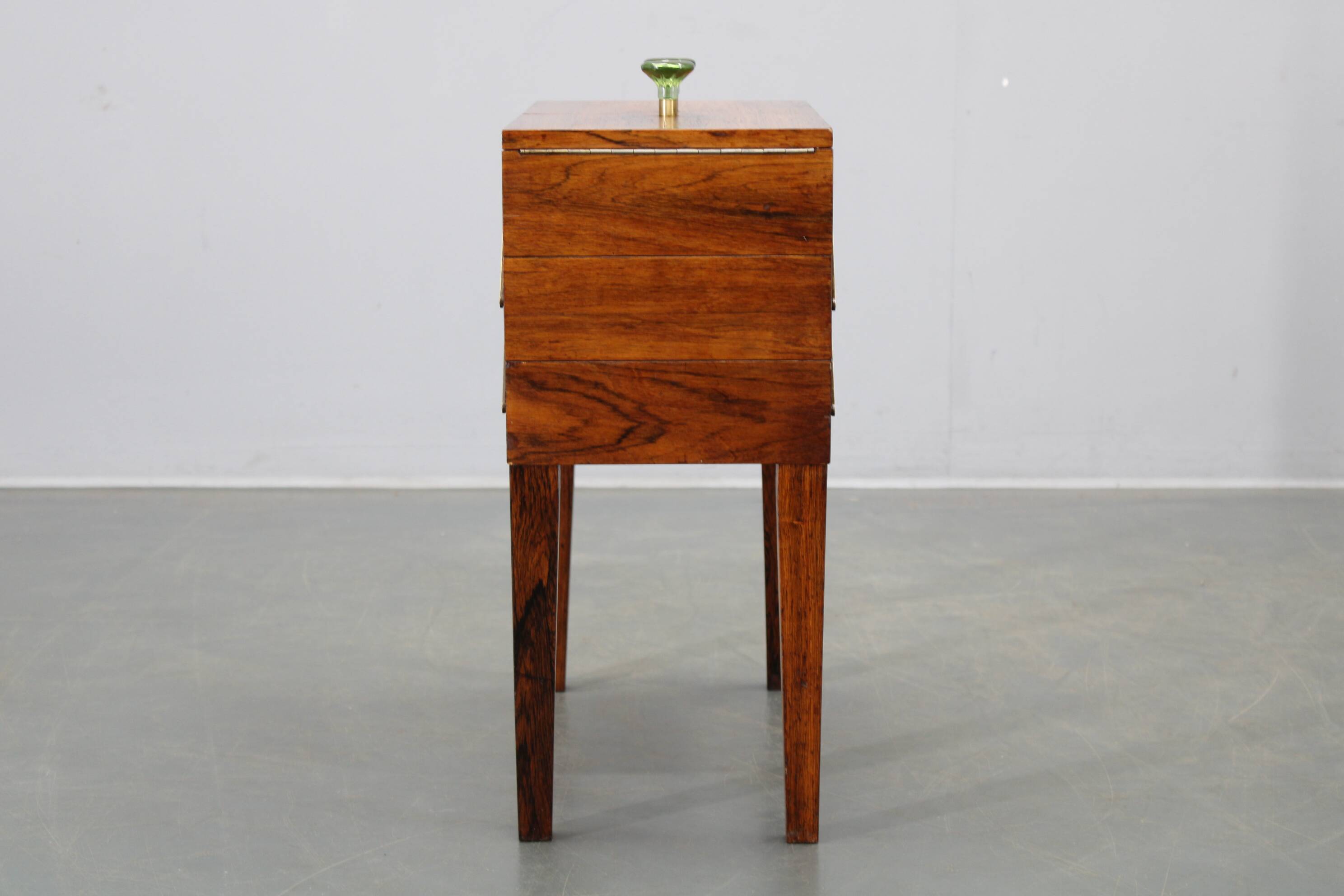 Danish mid-century unfolding sewing box in wood and brass, 1960s