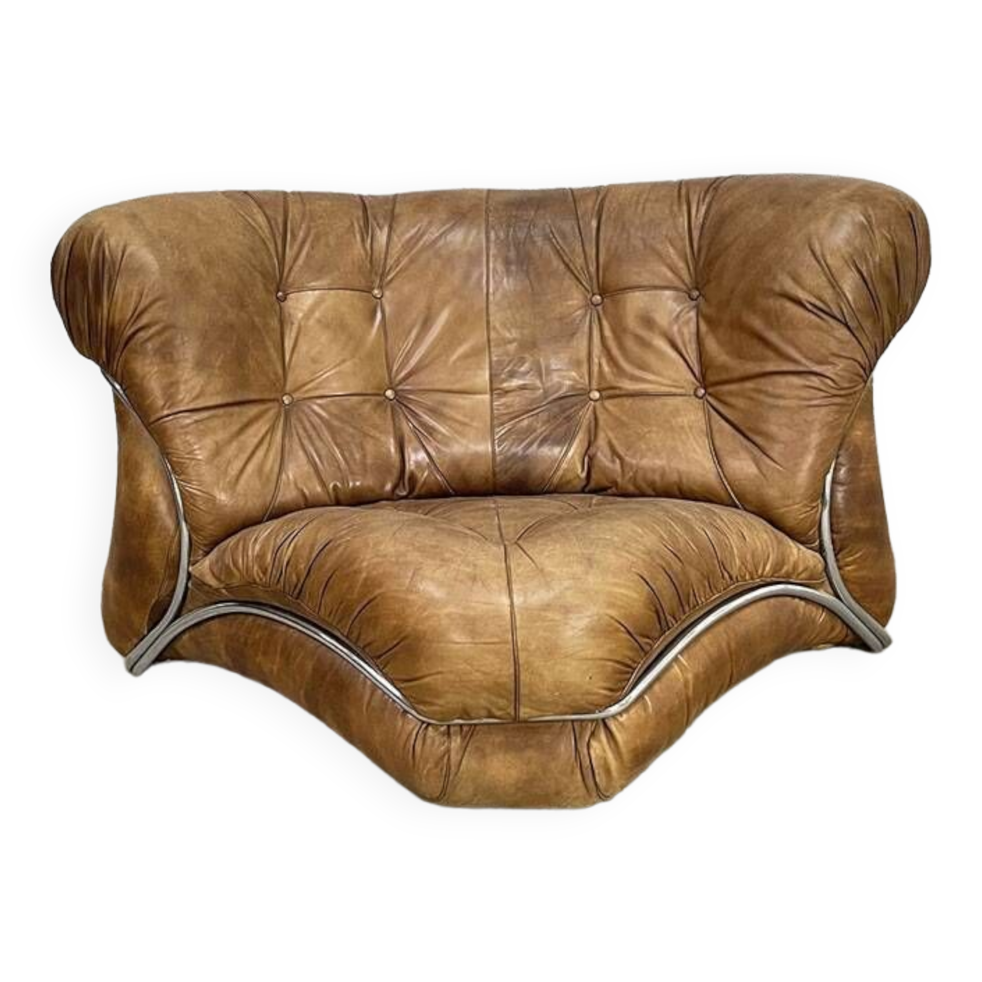 Fauteuil d'angle vintage en cuir, design italien des années 1970