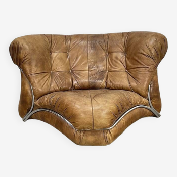 Vintage leather corner armchair, Italian design from the 1970s
