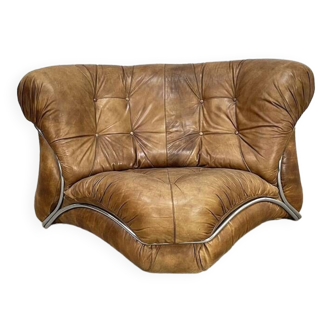 Fauteuil d'angle vintage en cuir, design italien des années 1970