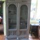 Antique carved buffet display cabinet with gray patina