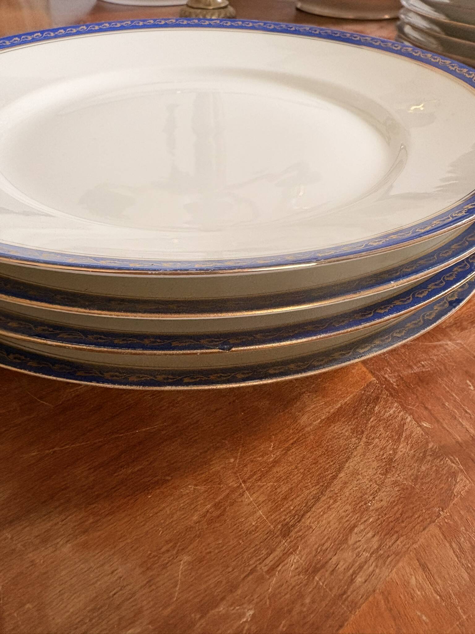 Lot 5 Plate Porcelain Limoges Blue Gold Betoule & Legrand France