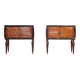 Set Of 2 Italian Midcentury Walnut Burl And Brass Bedside Tables / Cabinets