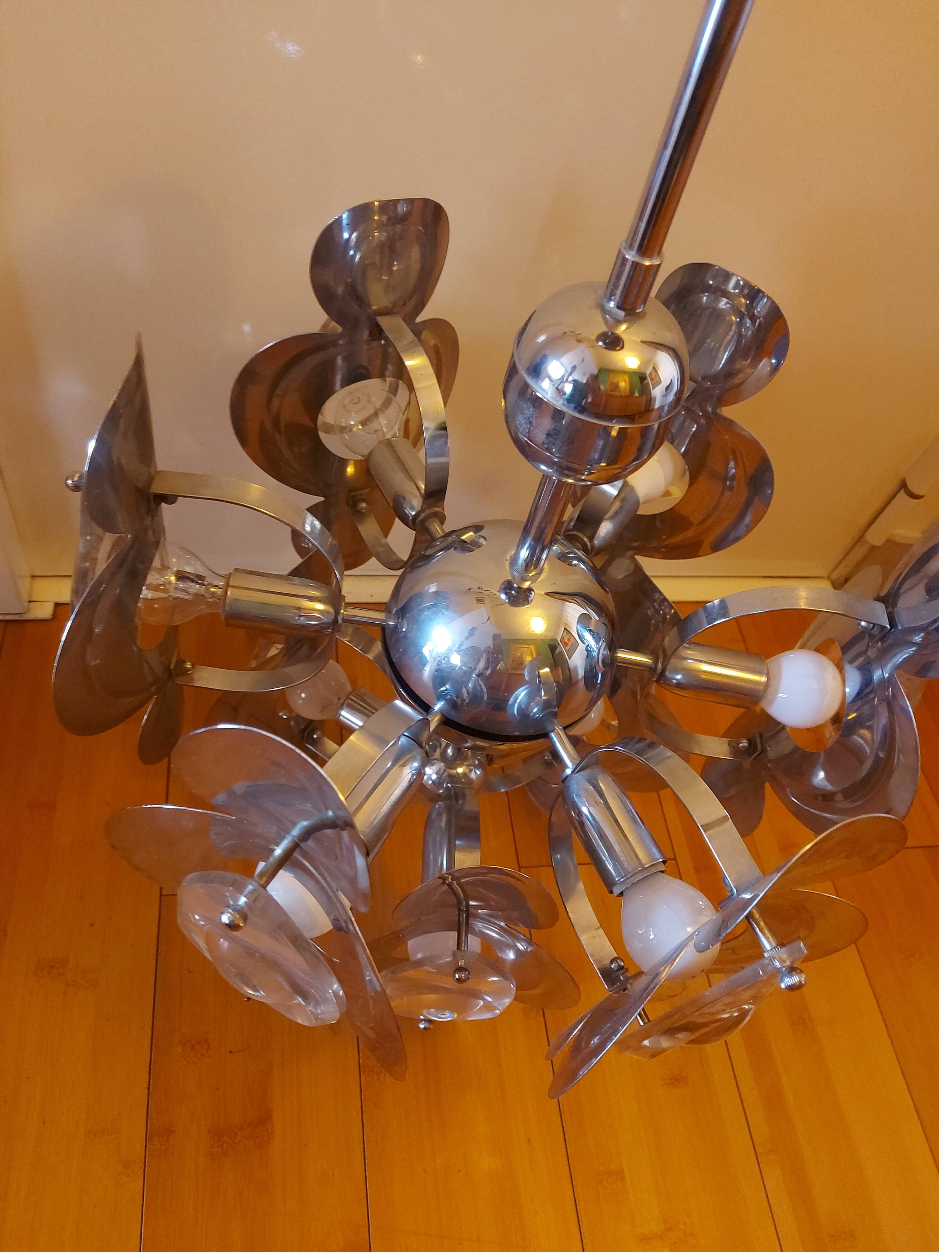 Vintage chandelier 70'S Oscar Torlasco , 9 lights