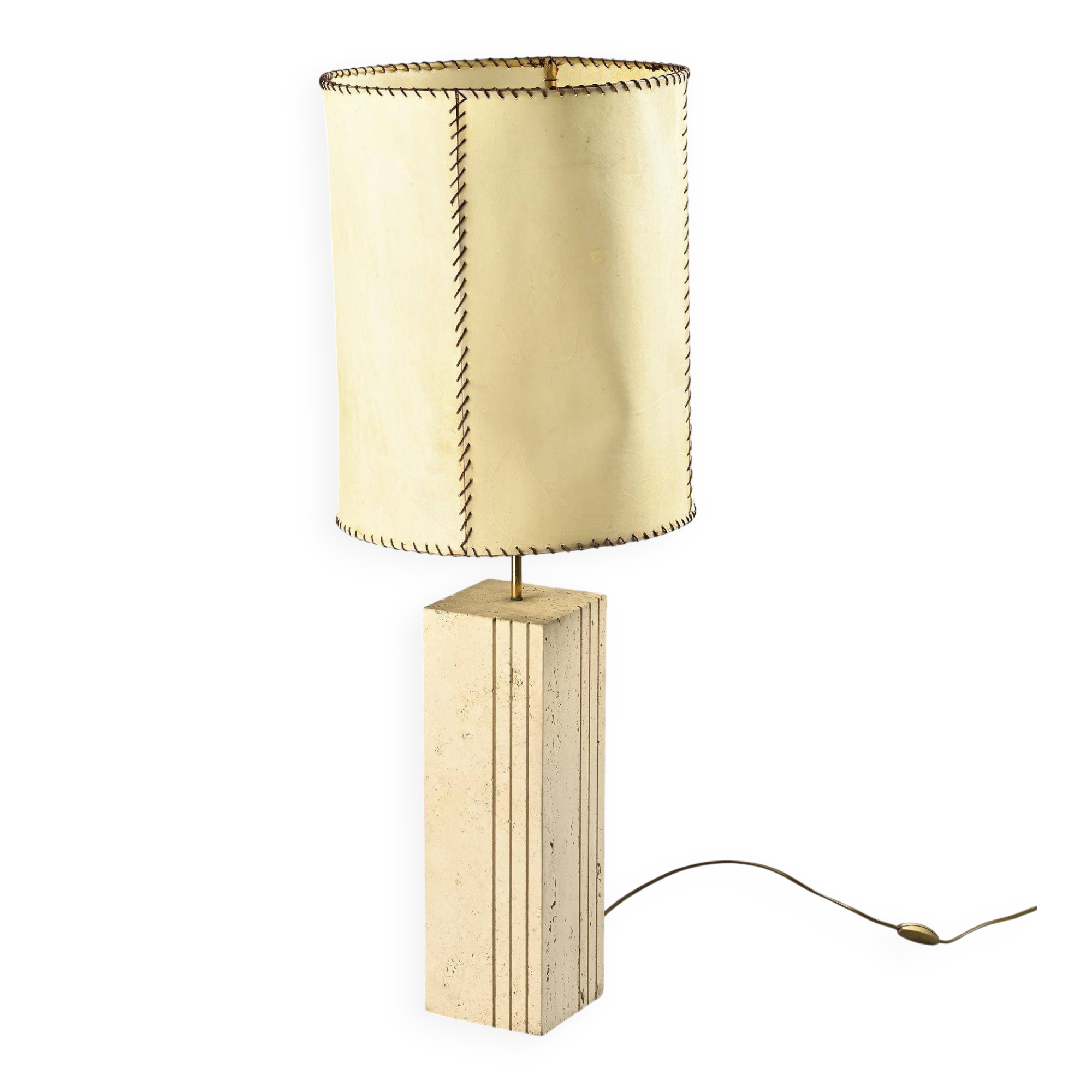 Travertine and parchment lamp, Italy, circa 1970