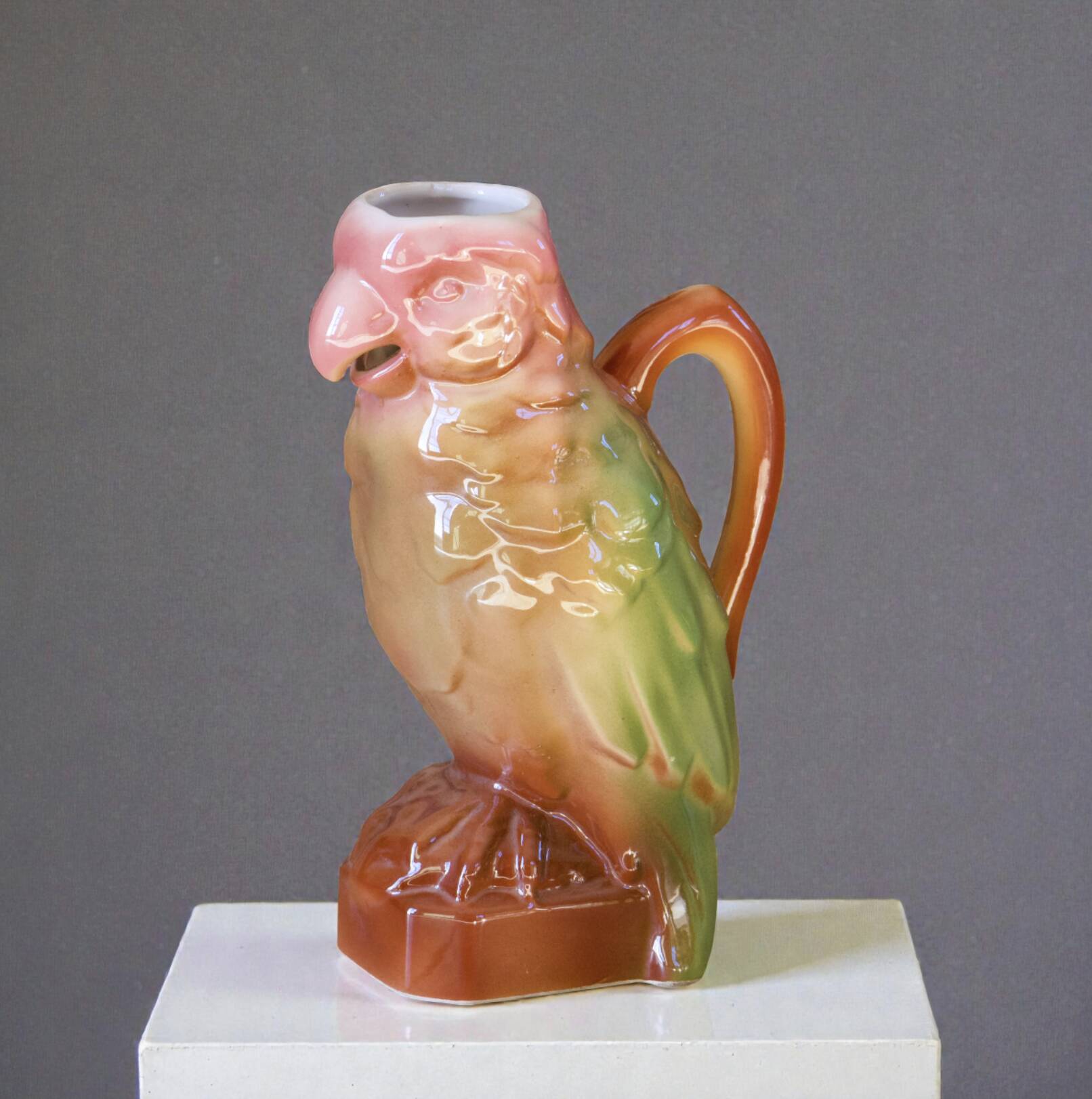 Large zoomorphic carafe by Poet Laval in parrot-shaped earthenware