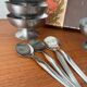 Vintage Jean Couzon box with 6 stainless steel ice cream bowls and bistro spoons.