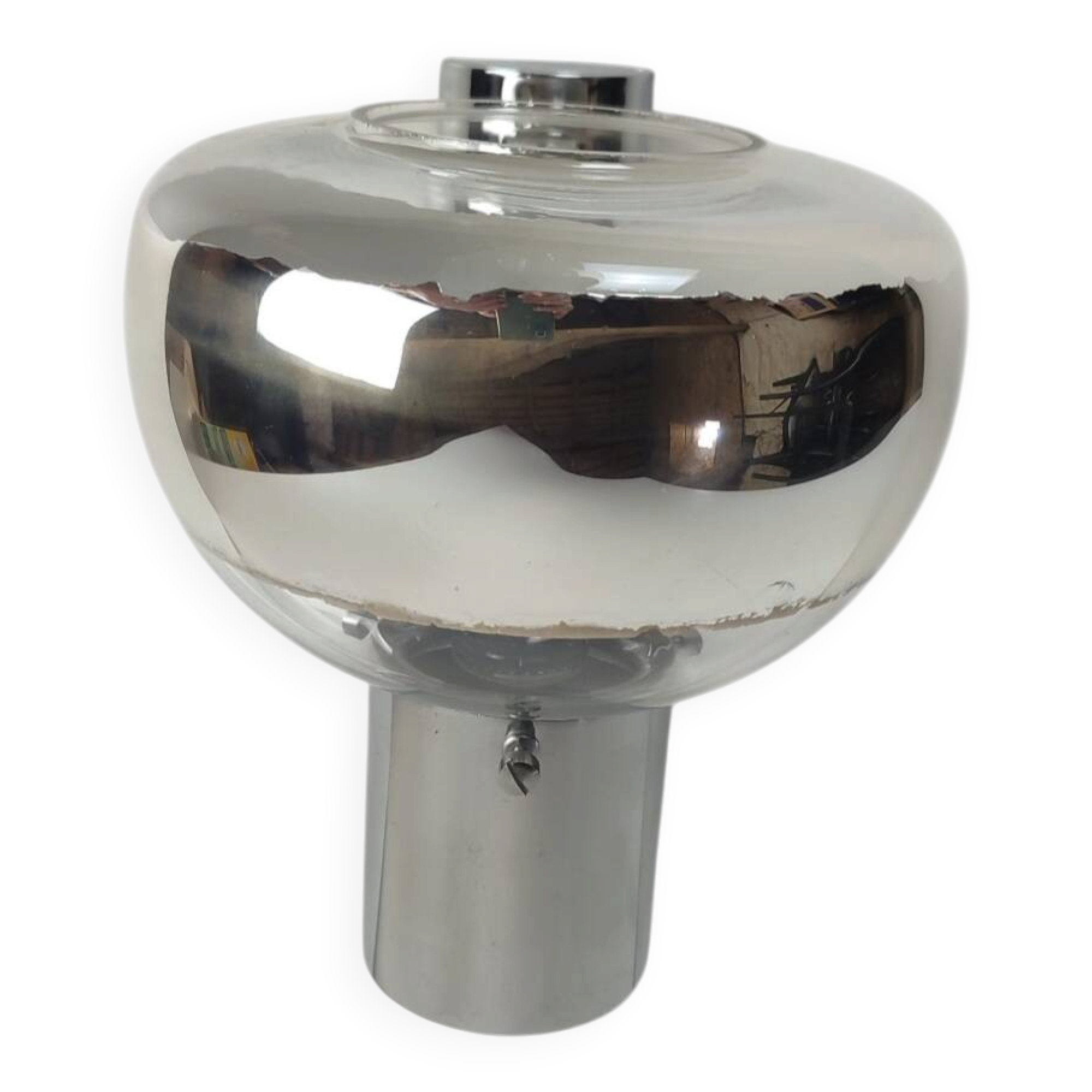 Space Age wall light in chrome with glass globe – 1970s