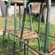 Set of 9 green / blue chains industrial stool years '50s including 8 low and a top