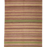 Vintage rug carpet 8.4x4.6 feet 255x142 cm area turkish kilim stripe green purple red rug myk-878