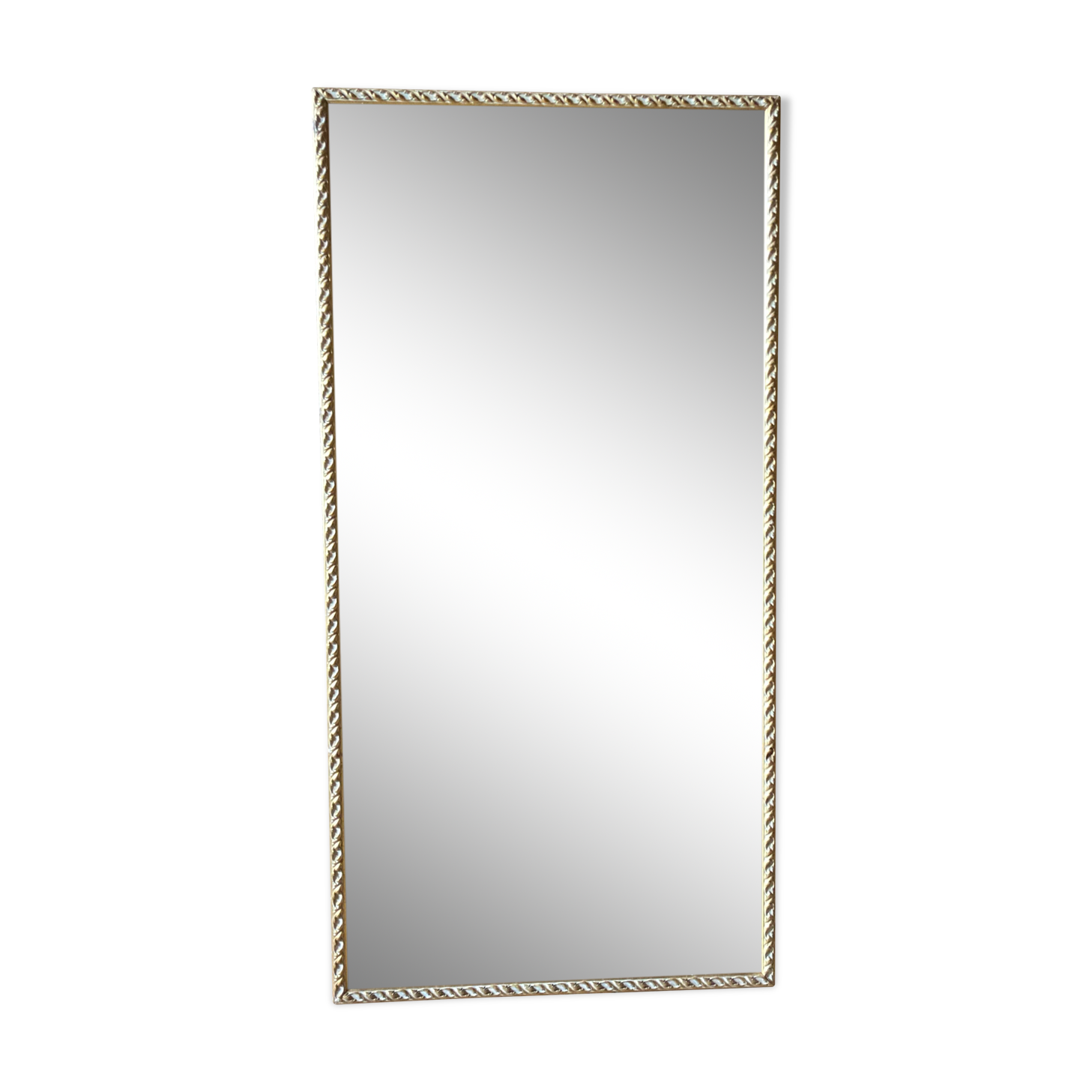 Grand miroir ancien, cadre en bois sculpté blanc et or