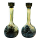 Pair of flower vases in glass paste, with a long slender neck.