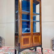 19th Century Transition Style Marquetry and Blackened Wood Display Cabinet