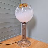 Mazzega floor lamp in chromed metal and milky glass globe, 1960s-70s