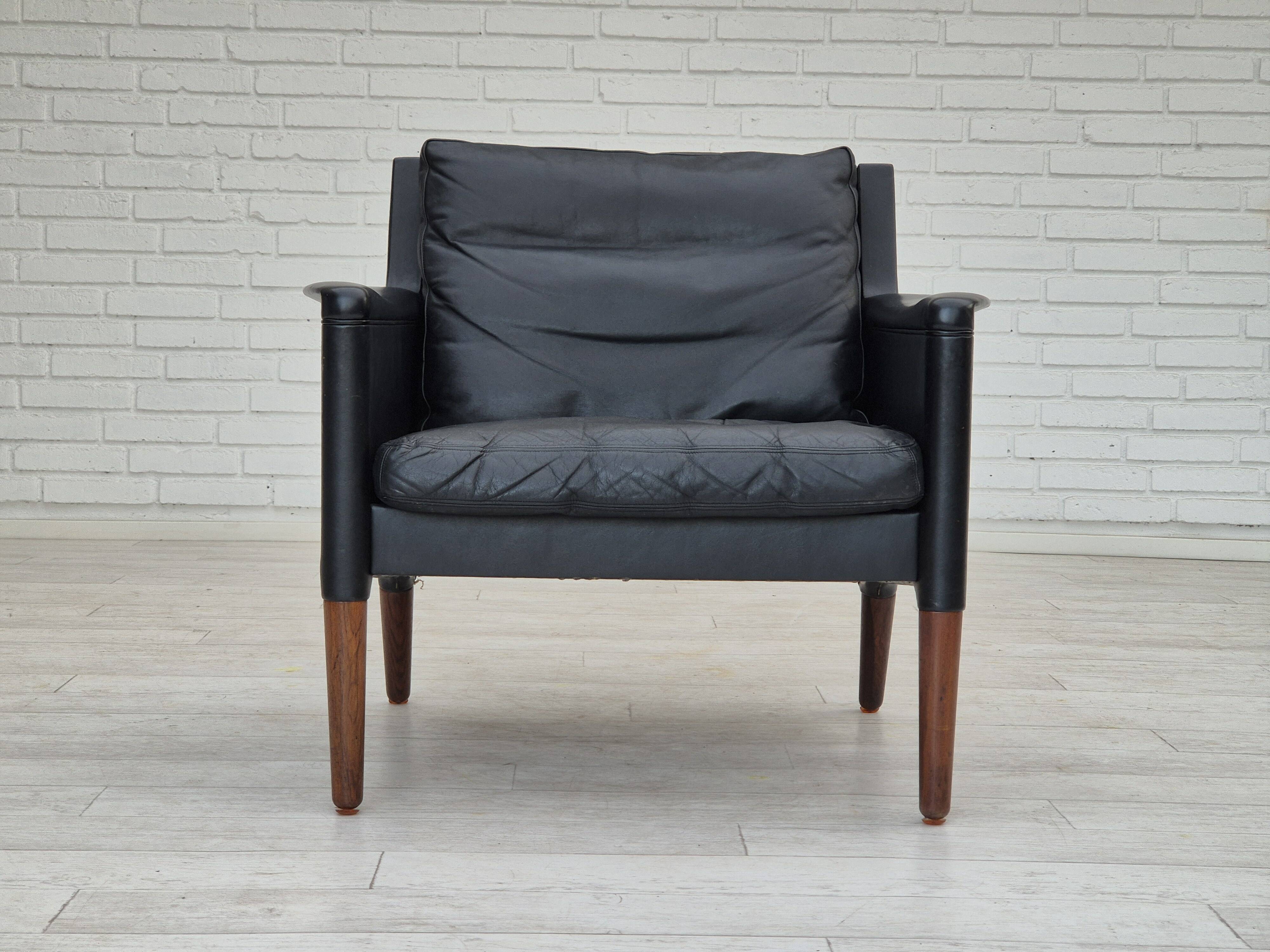 Années 1960, design danois de Kurt Østervig, chaise longue modèle 55, cuir, palissandre, originale.