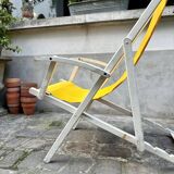 Transat de plage en bois blanc et coton jaune