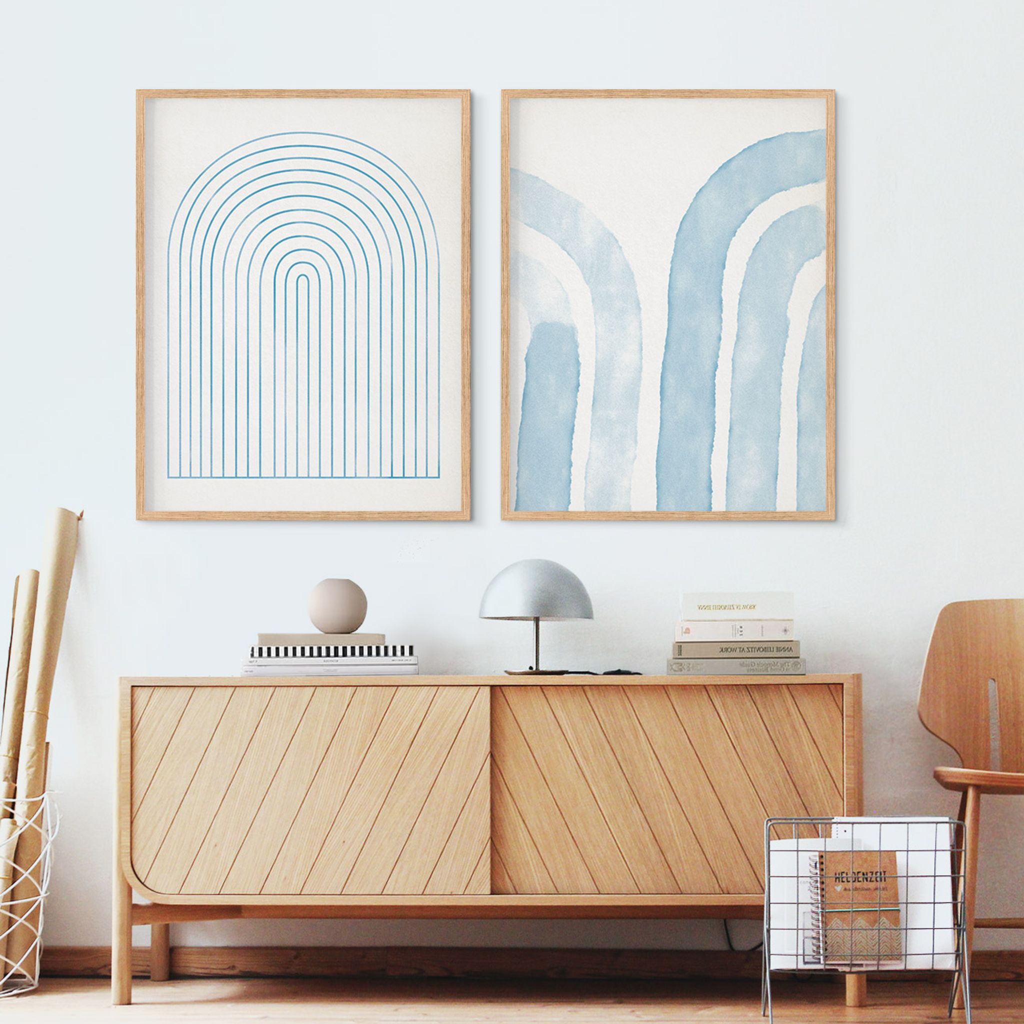 Pair of giclee prints, abstract blue wall art set of two, 50x70cm