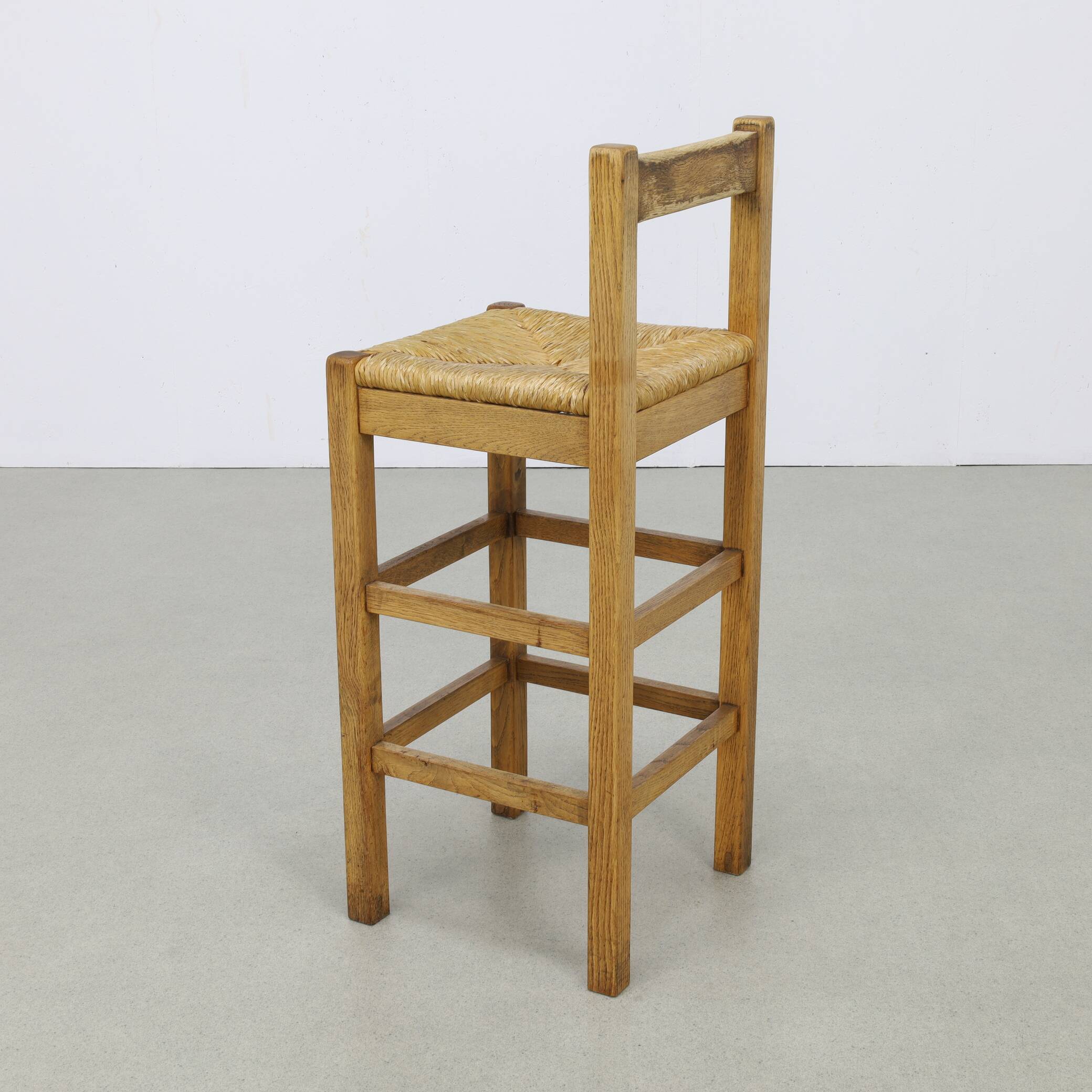 Tabourets de bar vintage en chêne et rotin, années 1970, lot de 4