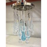 Flush mount in metal framed chrome with large clear and blue drops