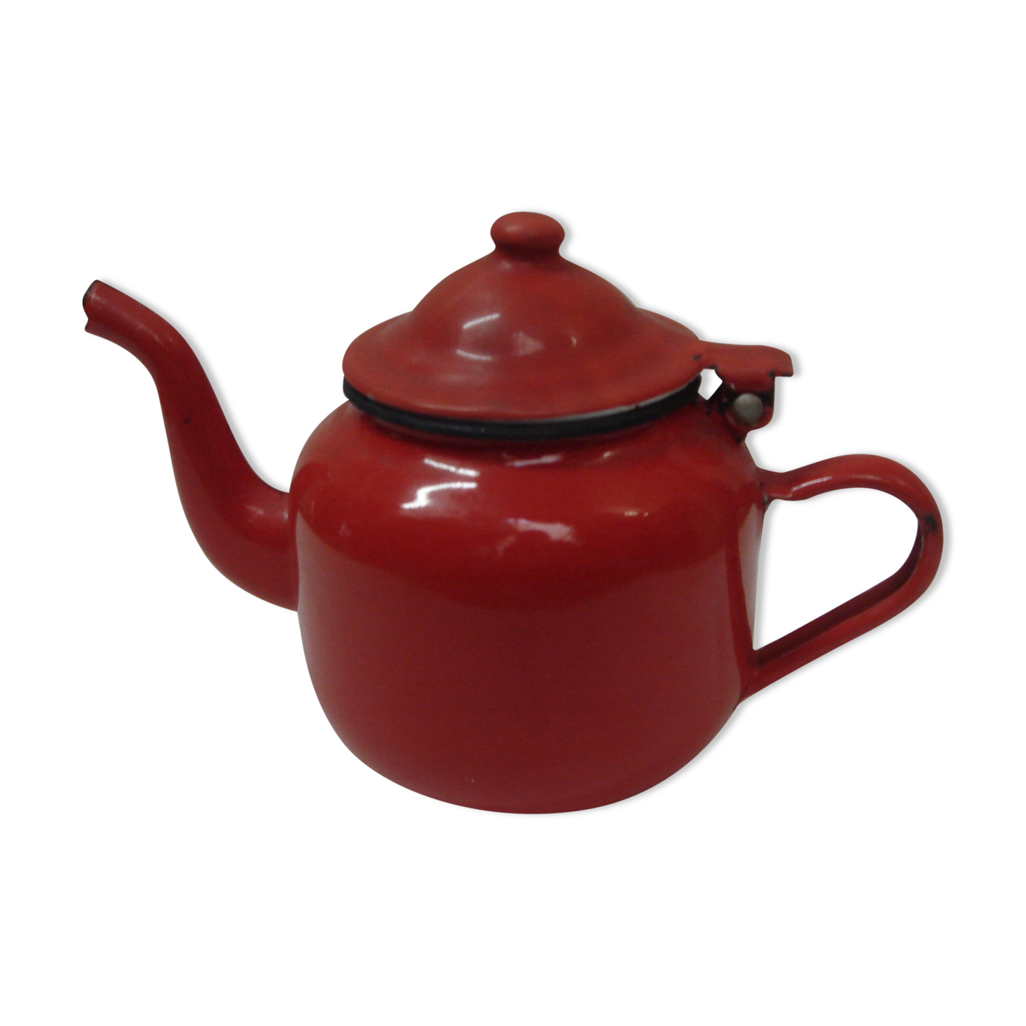 Individual teapot red enamelled steel of 1960