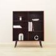 Danish mahogany veneered shelving unit on splayed legs, 1960s