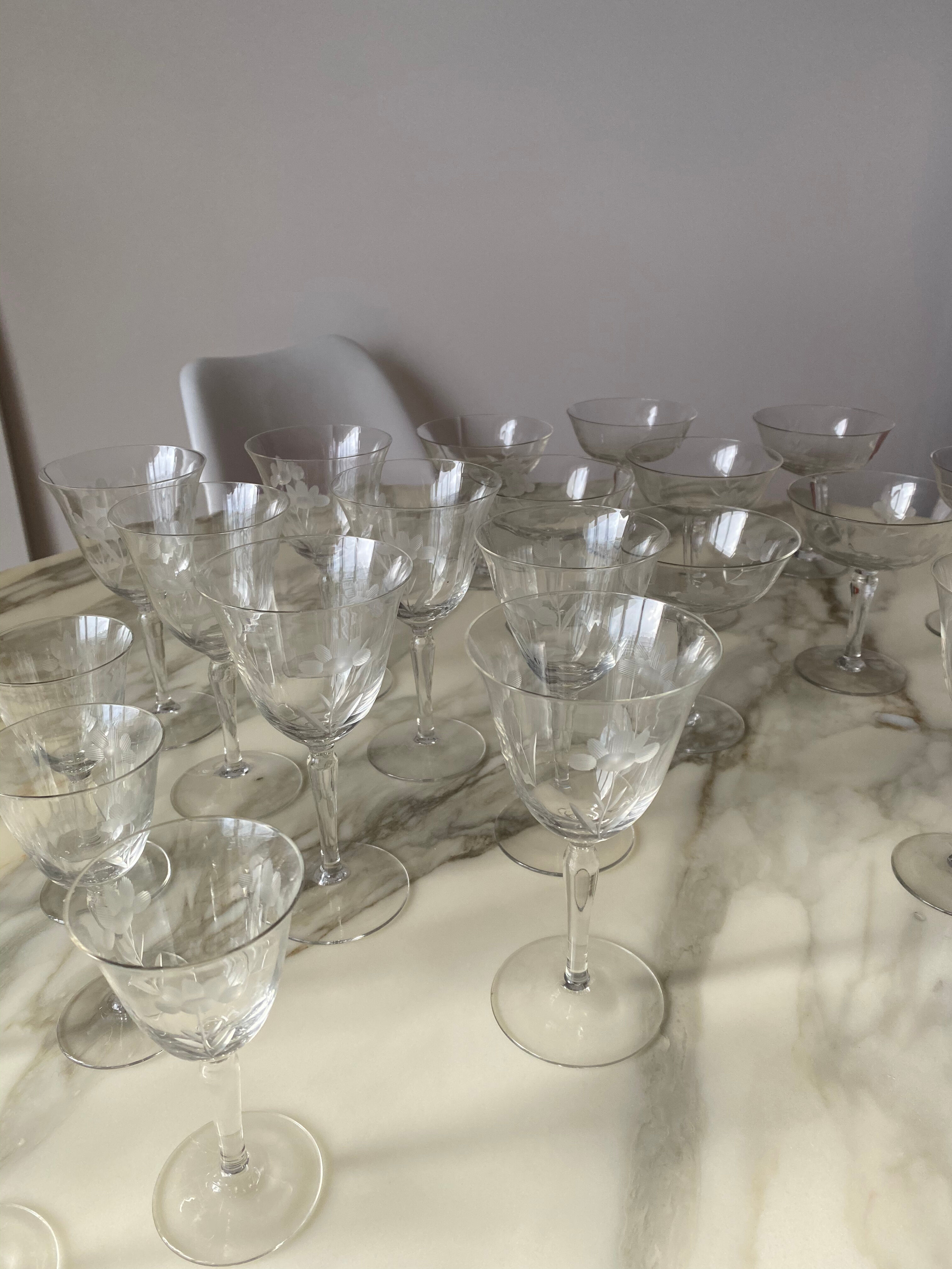 Engraved crystal glass service