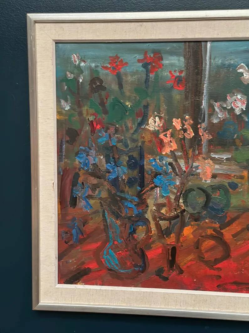 Original Swedish Oil on Canvas 'Still Life with Flowers' by Eric With