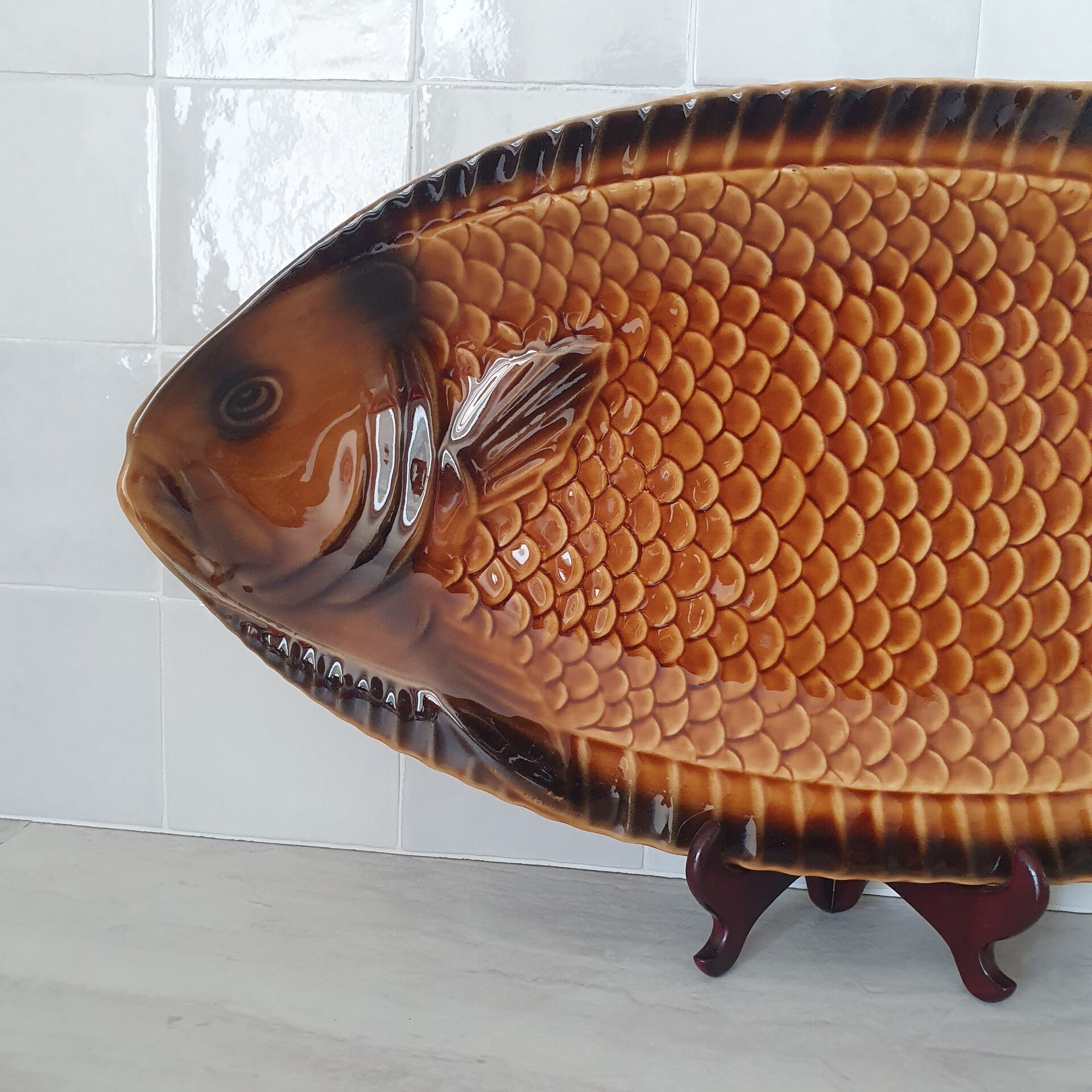 Sarreguemines / Large fish-shaped serving platter in Barbo ceramic