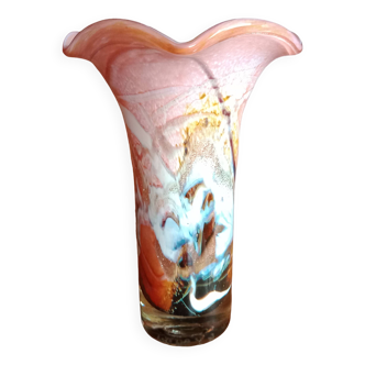 Atelier Michèle Luzoro - Pink corolla vase with inclusion of glitter and gold