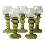 Lot de 5 grands verres à vin Roemer soufflés à la bouche, vintage des années 50