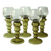 Lot de 5 grands verres à vin Roemer soufflés à la bouche, vintage des années 50