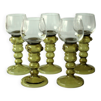 Lot de 5 grands verres à vin Roemer soufflés à la bouche, vintage des années 50