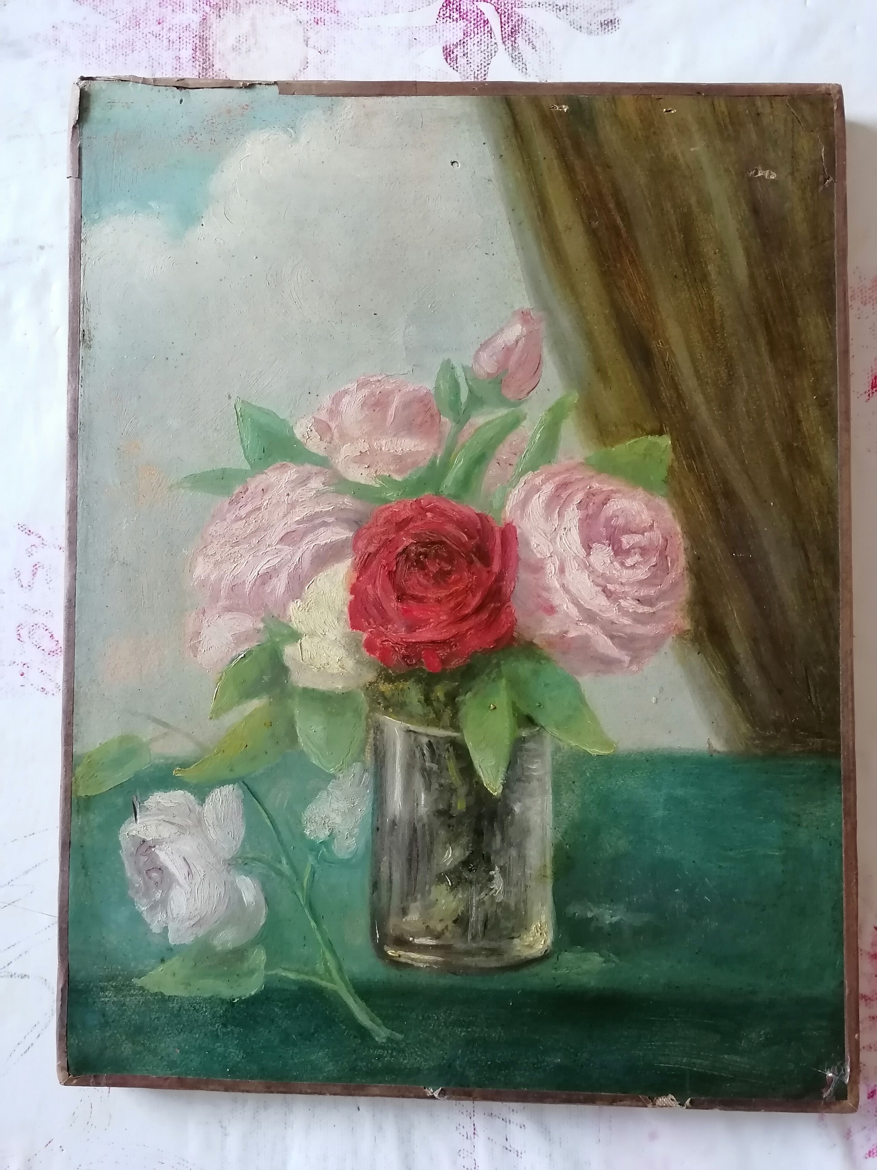 Old painting bouquet of flowers