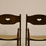 Pair of vintage folding chairs year 50 sculpted backrest.