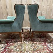 Pair of Louis XVI style wingback armchairs
