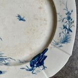 Square flat plate Gien in blue ironstone, service "Birds" around 1870.
