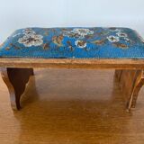 Ancien Tabouret Repose Pied Pliant Victorien  Assise Perles Fleurs Vintage