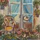 Mid-Century Modern Swedish "Balcony Garden" Vintage Oil Painting, Framed