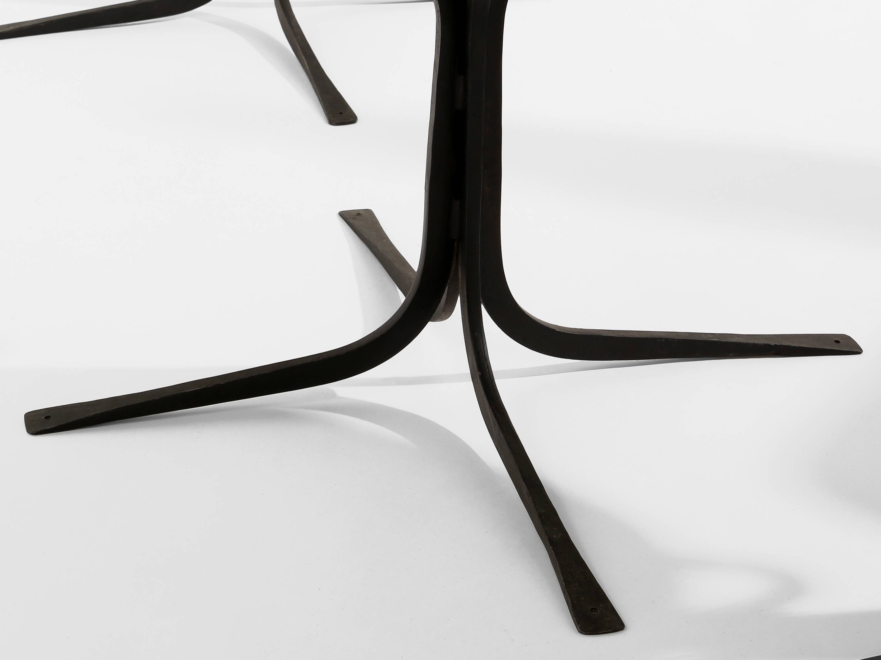Set of 6 brutalist wrought iron and alcantara chairs from 1990.