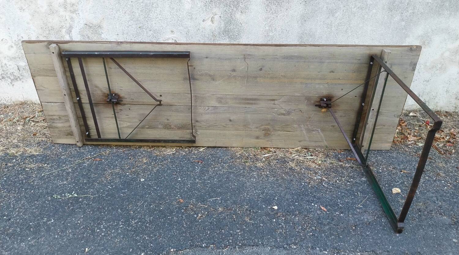 Folding wooden and metal table