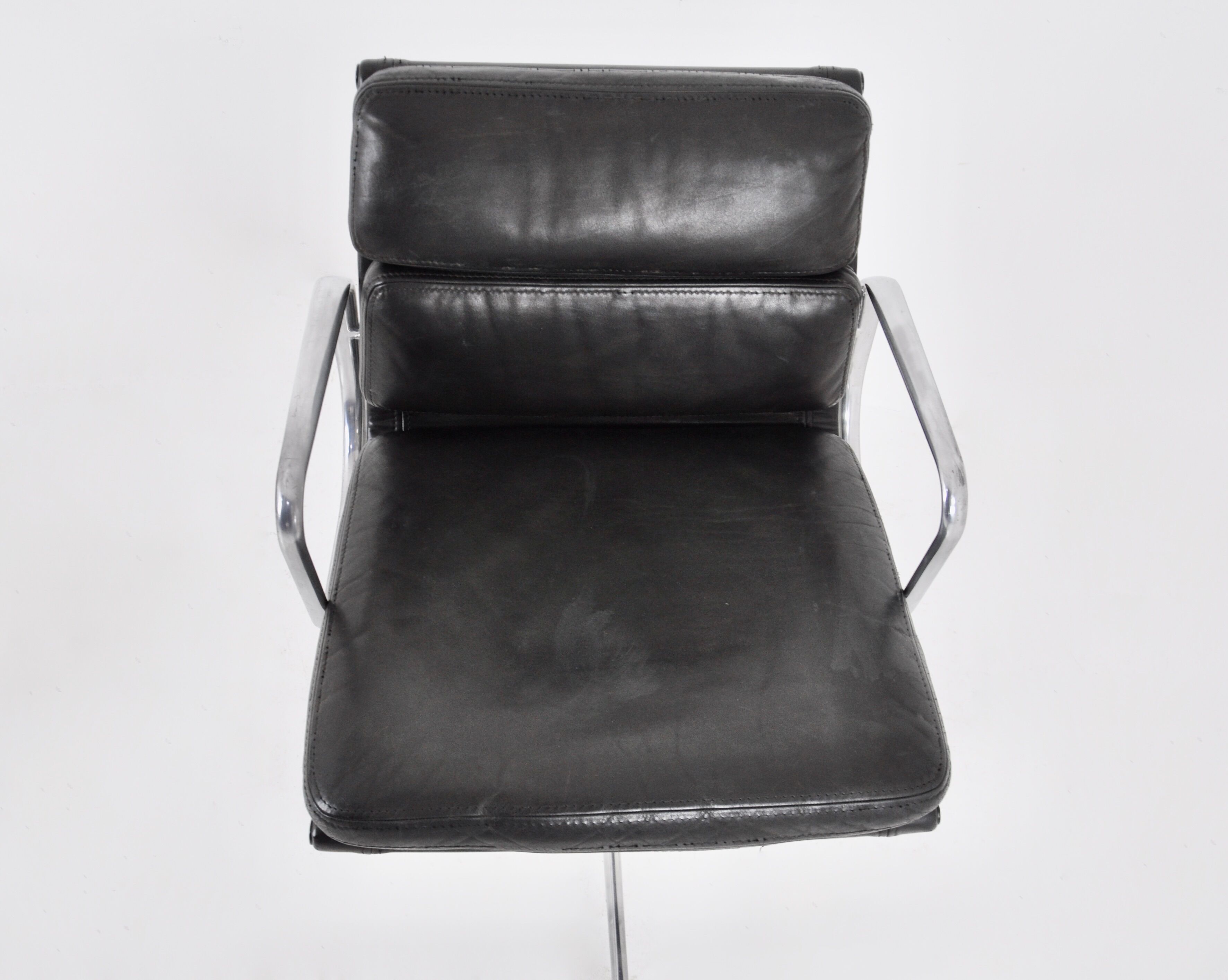 Black leather chairs with soft padding by Charles & Ray Eames for ICF, 1970s, set of 2