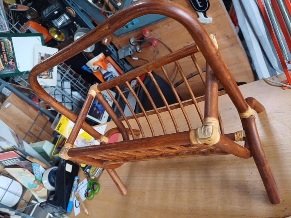Vintage rattan magazine rack, approx. 1960