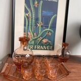Vintage pink glass liqueur set