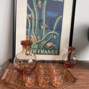 Vintage pink glass liqueur set