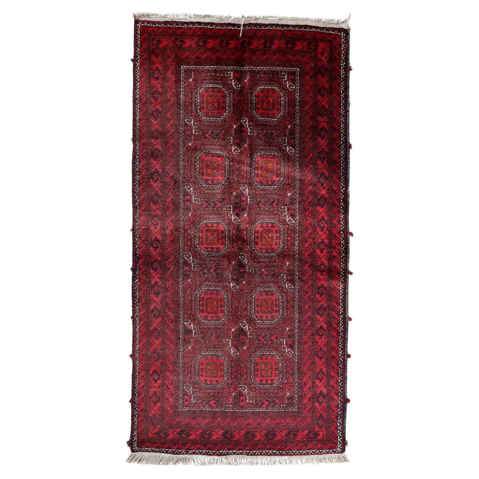 Tapis couloir baloutche afghan vintage 107 x 211 cm - tribal répétitif (1C1196)