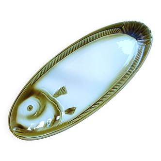Large ceramic dish in the shape of a fish, Moulin des Loups brand