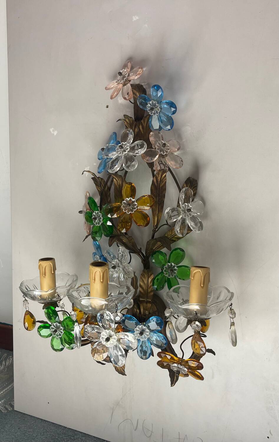 Large murano glass flower tole sconces set of 2