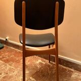 Set of 3 Stella chairs in beech and black imitation leather from the 50s/60s