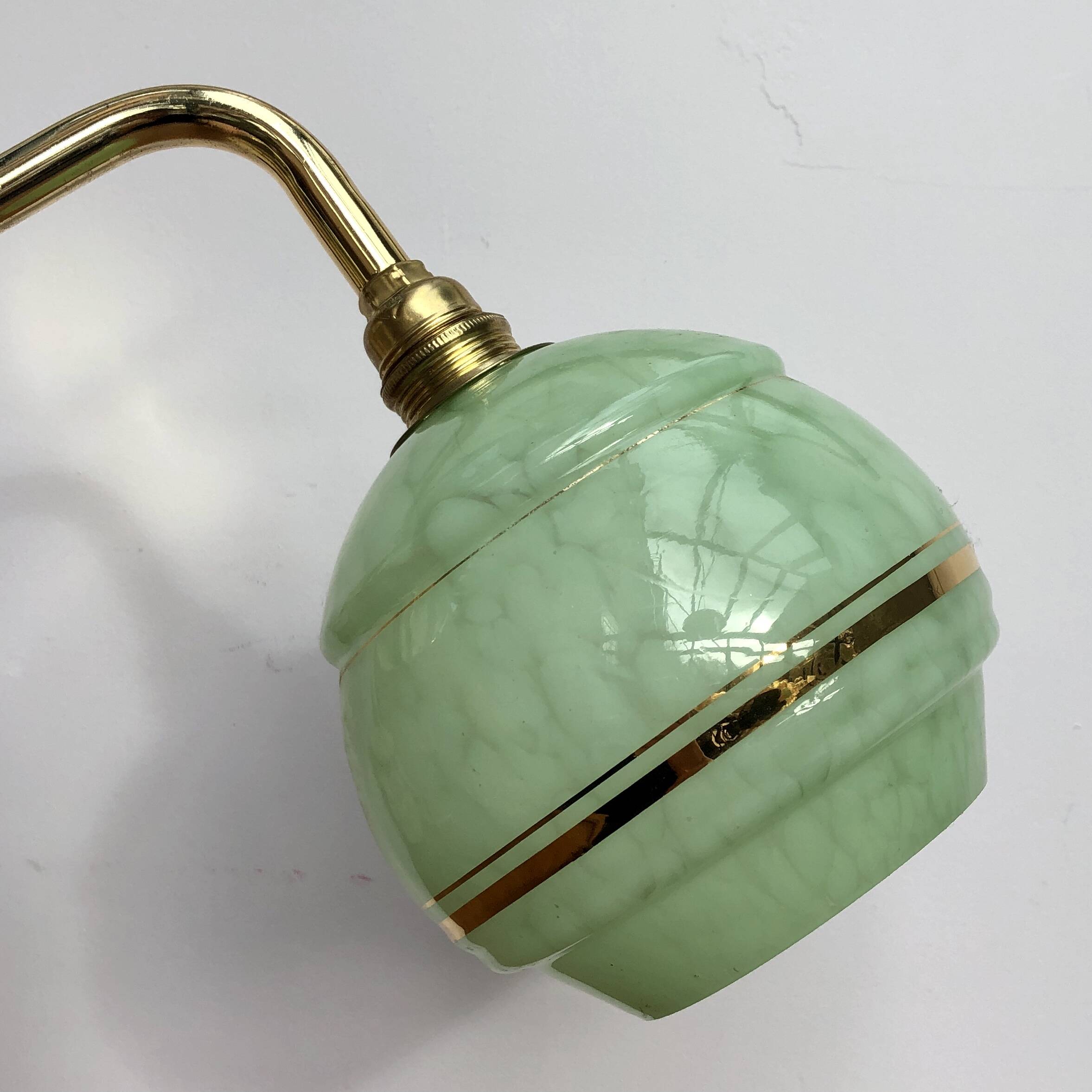 Vintage tulip wall lamp in mint green and gold Clichy glass