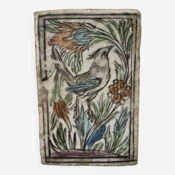 Carreau en céramique d'Iznik décor d'oiseau et floral